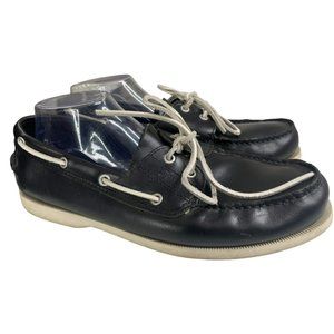 Bass Men's Seafarer 2 Black/White Leather 2-Eye Boat Shoes 10.5M (1618-002) EUC
